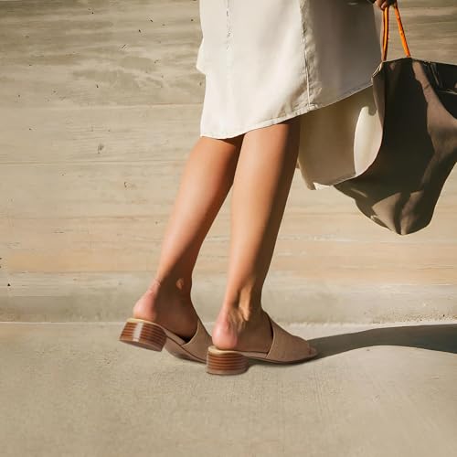 Women's Block Kitten Heels Slide Mule Sandals Square Open Toe Shoes