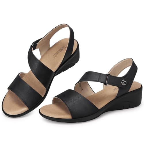 41j085pUz-L.jpg Women's Low Wedge Heel Sandals Dressy Summer Comfortable Ankle Strap Sandals Open Toe Causal Platform Shoes