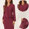 41jNh2epuwL.jpg Business Suit Sets for Women's 2 Piece Outfits Collarless Peplum Blazer Formal Pencil Skirt Suit