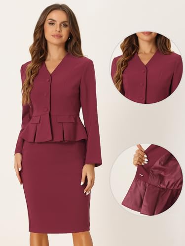41jNh2epuwL.jpg Business Suit Sets for Women's 2 Piece Outfits Collarless Peplum Blazer Formal Pencil Skirt Suit