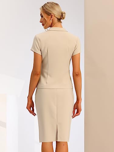 41k2C4BMQL.jpg Women's Business Skirt Suit Set Work Office Short Sleeve Blazer Jacket Pencil Skirt