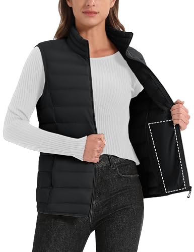 Women's Puffer Vest Lightweight Stand Collar Zip 4 Pockets Puffy Vests Sleeveless Quilted Padded Outerwear