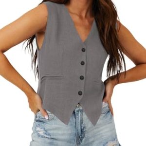 Womens Vest Dressy Casual V-Neck Button-Down Lined Suit Jacket Waistcoat Versatile Vests