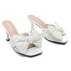Women's Bow Knot Heeled Sandals Open Toe Low Kitten Heels Mules Sandals Slip On Pleated Wedding Bridal Party Dress Shoes