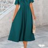 41lLbCdPlGL.jpg Summer Dress for Women 2025 Casual Short Sleeve Bow Tie V Neck Ruffle Midi Flowy Dresses