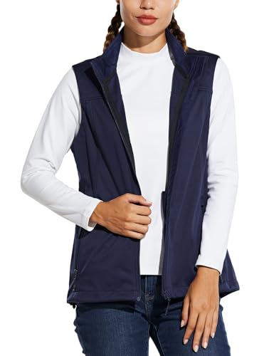 Women's Lightweight Vest Softshell Sleeveless Jacket Windproof Stand Collar with Zipper Pockets Running Hiking Golf