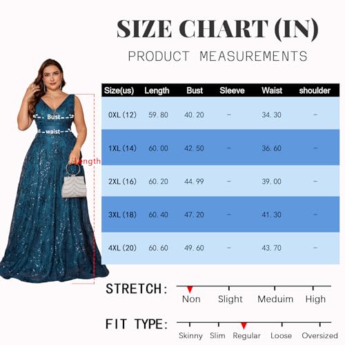 41niZiUnIvL.jpg Plus Size Formal Dresses for Women with Embroidery Sequin and V-Neck, A-Line Maxi Dress for Wedding and Cocktail