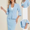 Business Skirt Suit Set for Women's 2 Piece Office Work Outfit Collarless Blazer Pencil Skirt