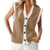 41ojRpOuWVL.jpg Womens V Neck Sweater Vest Button Down Cap Sleeve Summer Trendy Color Block Loose Knit Tank Tops
