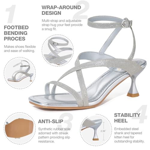 41ovN2ddnL.jpg Women's Low Kitten Heels Sandals Dressy Strappy Heeled Sandals Open Square Toe Ankle Strap Summer Dress Party Shoes 2.4 Inch