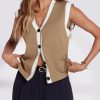 41pUM8ztiL.jpg Womens V Neck Sweater Vest Button Down Cap Sleeve Summer Trendy Color Block Loose Knit Tank Tops