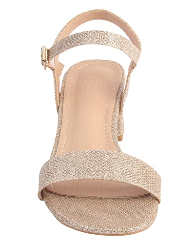 Women's Open Toe Ankle Strap Glitter Low Block Chunky Heels Sandals Dress Pumps Shoes