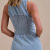 Women's Casual Button Down Maxi Denim Dresses Sexy Bodycon Sleeveless V Neck A-Line Long Jean Skirt Dress