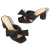 Women's Bow Kitten Heels Block Low Heeled Sandals Square Open Toe Wedding Shoes