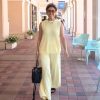 Women's 2 Piece Lounge Set Bow Sweater Vest Wide Leg Pants Summer Matching Sets Travel Outfits Knit Tracksuit Sweatsuit