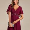 Women's Cocktail Dresses V Neck A-Line Elastic High Waist Wedding Guest Evening Party Maxi Dress 02093
