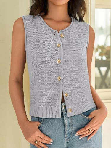 41sRzkLXlKL.jpg Womens Sweater Vest 2025 Summer Trendy Sleeveless Knit Button Down Tank Tops Casual Cardigan