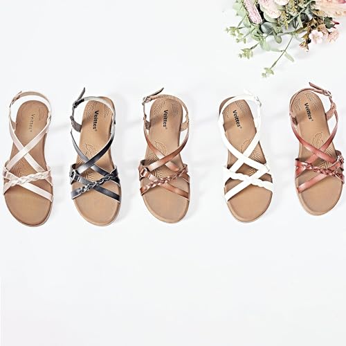 Women's Flat Slide Sandals-Adjustable Double Elastic Bands,Crossover Straps,Fashion Casual Summer Flat Sandals.