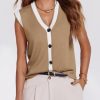 41sb-fuc6AL.jpg Womens V Neck Sweater Vest Button Down Cap Sleeve Summer Trendy Color Block Loose Knit Tank Tops