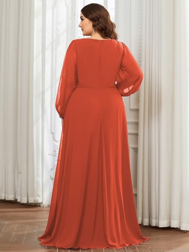 Women's Elegant Floor Length V Neck Lantern Sleeves Floral Applique Plus Size Formal Evening Dresses