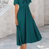 41tXrlyBmEL.jpg Summer Dress for Women 2025 Casual Short Sleeve Bow Tie V Neck Ruffle Midi Flowy Dresses