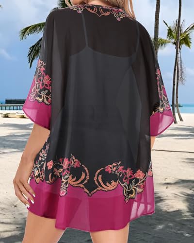 Women Kimono Cardigans Casual Summer Tops Cover up Open Front Floral Print Resort Wear