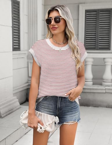 Women's Cap Sleeve Sweaters Vest Crew Neck Knit Sweater Tops 2025 Casual Summer Sleeveless T Shirt