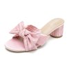 Women's Bowknot Low Chunky Heels Mules Sandals Slip on Pleated Bow Heels Wedding Bridal Party Dress Shoes