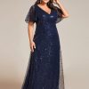 41wfWgh7CgL.jpg Women's V Neck Sequin Plus Size Ruffle Sleeves Long Formal Dresses 02120-DAPH