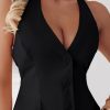 Women's Summer 2 Piece Sets Casual Business Halter Sleeveless Button Down Vest Shorts Matching Sets