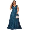 41xFKvOPP3L.jpg Plus Size Formal Dresses for Women with Embroidery Sequin and V-Neck, A-Line Maxi Dress for Wedding and Cocktail