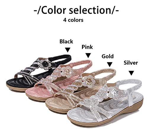 41y-2C0LPrL.jpg Rhinestone Sandals for Women Flat - Trendy Sparkling Boho Ladies' Flat Sandals,Beautiful Sparkling Boho Ladies' Flat Sandals for