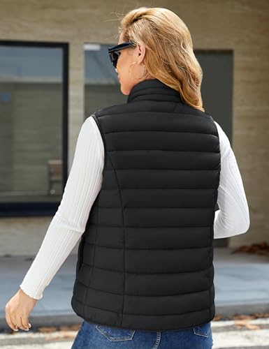 Women's Puffer Vest Lightweight Stand Collar Zip 4 Pockets Puffy Vests Sleeveless Quilted Padded Outerwear