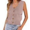 Womens Sweater Vest Summer Ribbed Tank Tops Sleeveless Button Down Shirts Scoop Neck Top for Women