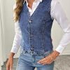 Women's Denim Vest Sleeveless V Neck Zimbaplatinum Jean Vest Top Button Down Crop Waistcoat Vest Summer Outfit