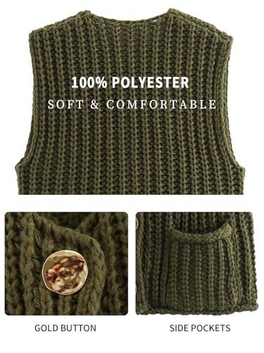 511RHEpGy7L.jpg Women's Sleeveless Cropped Knit Cardigan 2025 Casual Button Down Crochet Sweater Vest Tops with Pockets
