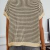 513AT5Ai23L.jpg Womens Casual Summer Tops V Neck Short Sleeve Plaid Knit Vest Loose Fit Pullover Sweaters Blouses