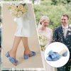 Women's Bowknot Low Chunky Heels Mules Sandals Slip on Pleated Bow Heels Wedding Bridal Party Dress Shoes