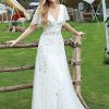515xvhT10-L.jpg Women's Sequin Sparkly V-Neck Short Sleeve A-Line Floor Length Evening Dress 00734