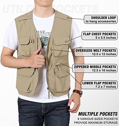 Men's Fishing Vest Lightweight Safari Travel Vest Utility Cargo Vest with Multi Pockets