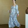 Women Linen Cotton Dress, Floral Pattern Yuki Gown, Women Casual Dress, Off Shoulder Frock
