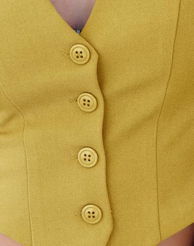 Women's Business Button Up Sleeveless Vests Fully Lined V Neck Regular Fitted Jacket Waistcoat