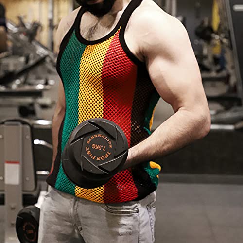 51DUmQReANL.jpg Men's Rasta String Vest 100% Cotton Mesh Marina Caribbean Jamaican Tank Top See-Through Gym Beach Shirt