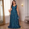 51GJUvA40tL.jpg Plus Size Formal Dresses for Women with Embroidery Sequin and V-Neck, A-Line Maxi Dress for Wedding and Cocktail