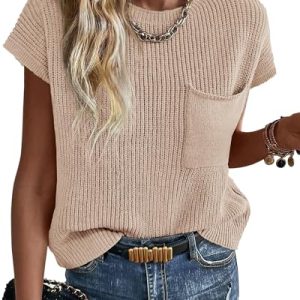 51NNSWaSLEL.jpg Summer Fall Short Sleeve Sweater for Women 2025 Casual Sweater Vest Cotton Knit Pullover Tank Tops Fashion Clothing