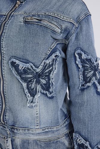 51OM0DfreIL.jpg Women??s Denim Set 2 Piece Outfits Casual Denim Jacket & Mini Skirt Set Bodycon Jean Outfits with Pockets