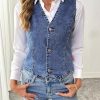 Women's Denim Vest Sleeveless V Neck Zimbaplatinum Jean Vest Top Button Down Crop Waistcoat Vest Summer Outfit