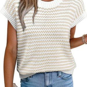 Women's Sweater Vest Striped Pullover Tank Top Round Neck Cap Sleeve Lightweight 2025 Summer Casual Clothes