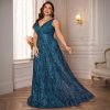 51RelFjKHIL.jpg Plus Size Formal Dresses for Women with Embroidery Sequin and V-Neck, A-Line Maxi Dress for Wedding and Cocktail