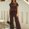 51ScZc7zGML.jpg 2 Piece Outfits for Women Sweater Sets Knit Vest Tops Elastic Waisted Pants